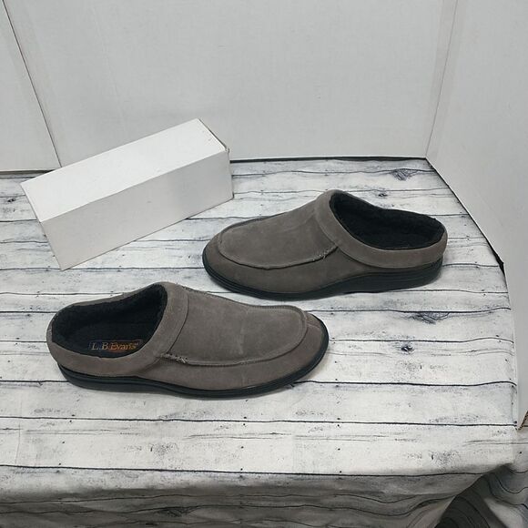 LB EVANS EDMONTON GRAY MEN'S SZ 12 LEATHER SLIPPERS 7530 FAUX FUR. - Picture 2 of 9